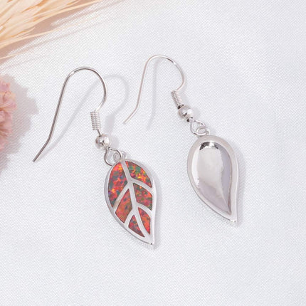 18K White Gold Plated Leaf Opal Dangle Drop Earrings for Women Teen Girls Hypoallergenic Opal Jewelry Gift