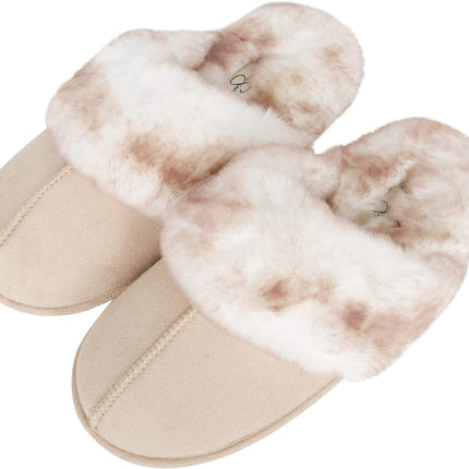 Women'S Comfy Faux Fur House Slipper Scuff Memory Foam Slip on Anti-Skid Sole