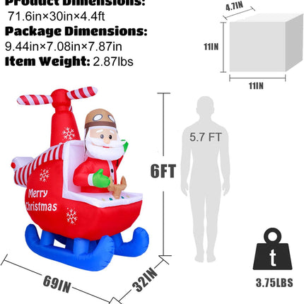 6Ft Christmas Inflatable Decorations Claus Blow up Built-In LED Outdoor Indoor Yard Lighted for Holiday Season, Quick Air Blown, 6 Feet High, Santa W/Helicopter