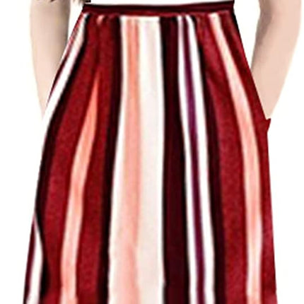 Girl'S Summer Short Long Sleeve Stripe Holiday Dress Maxi Dress with Pocket Size 6-12T