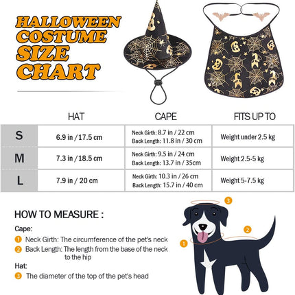 Pet Halloween Costumes Cape with Wizard Hat Dog Cat Halloween Apparels (Size S)