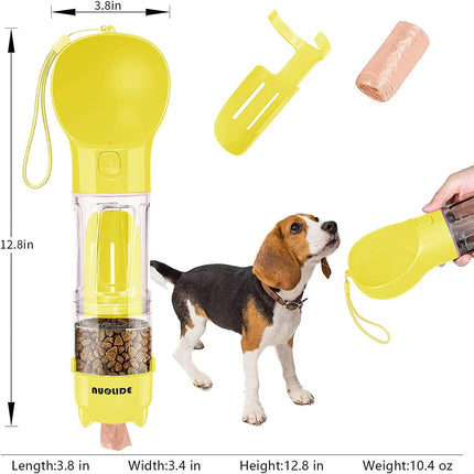 SELPONT G Water Bottles for Walking, 4 in 1 Portable Pet Water Bottle Dispenser Leakproof Dog Travel Water Bottle with Food Container & Waste Bag, Dog Accessories for Outdoor Hiking (Yellow)