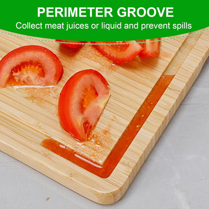 Extra Large Reversible Bamboo Wood Cutting Board 20 X 15 Inch -  XXL Organic Bamboo Chopping Carving Serving Board with Juice Groove for Meat (Butcher Block), Turkey, Vegetables and Cheese