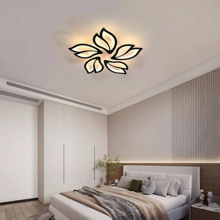 LED Ceiling Light Fixture, 60W Modern Leaves Ceiling Lamp Dimmable Black Flush Mount Ceiling Chandelier for Living Room Study Room Dining Room Bedroom