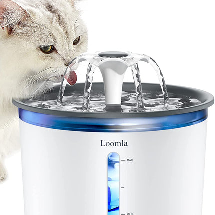 Cat Water Fountain, 85Oz/2.5L Pet Water Fountain Indoor, Automatic Dog Water Dispenser with Switchable LED Lights, 2 Replacement Filters for Cats, Dogs, Pets (Dark Gray)