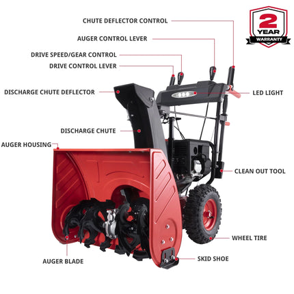 Brand New Gas Snow Blower 24 In. Two-Stage, 120V Electric Start, 212CC Self-Propelled Snow Blower with LED Headlight