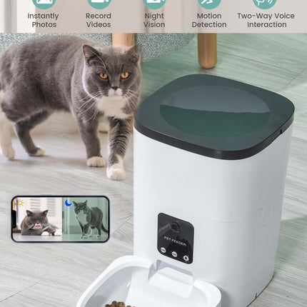 Pet Feeder,6L Automatic Pet Feeder for Cats and Dogs,1080P Camera,App Control,Voice Recorder,Timed Feeder for Schedule Feeding, Dual Power Supply,Wifi Pet Food Dispenser with App Control