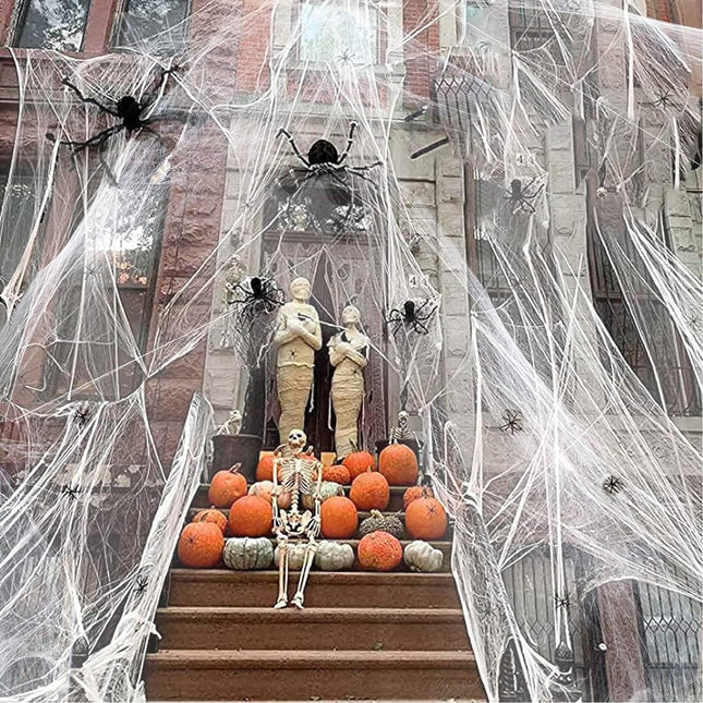 Halloween Spider Web Decorations, Realistic White Cotton Cobweb, 1200Sqft Stretchy Spider Web Decor with 80 Extra Fake Spiders for Home Party, Haunted House Indoor & Outdoor