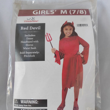 Red Devil Dress, Halloween Costume for Children, Girls Size M (7/8), by