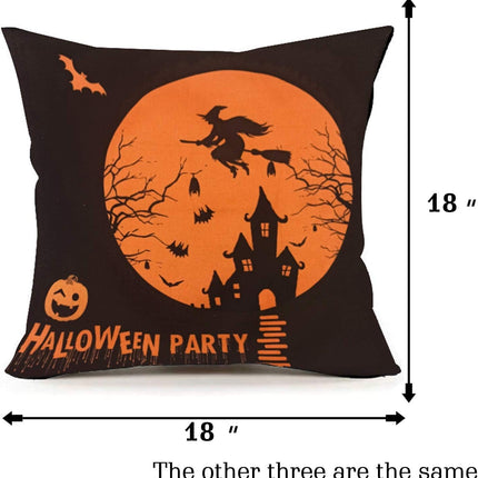 Halloween Decoration, Set of 4 Halloween Pillow Covers 18 X 18 Inch Spirder Web Jack-O-Lantern Cushion Covers for Halloween (Inserts Are Not Include)