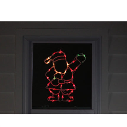 Lighted Waving Santa Christmas Window Silhouette - 13" - Multicolor Lights