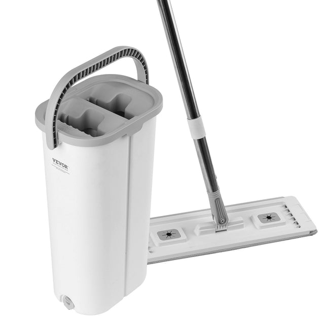 Mop And Bucket With Wringer Set, Wet & Dry Use, Flat Mop And Bucket System With 3 Washable Microfiber Pads, Flat Mop With Stainless Steel Handle, Mop Bucket Set For Hardwood Tile Vinyl