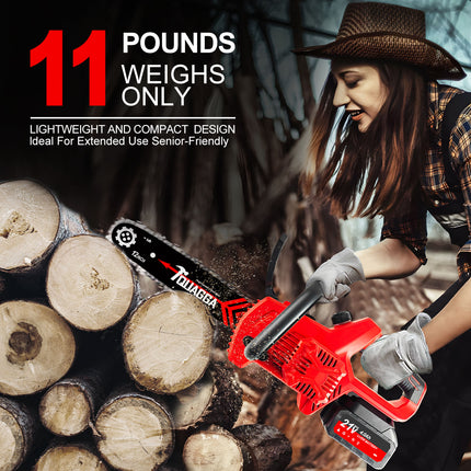 21V Powerful Brushless Chainsaw Ultimate Cordless Power Chain Saw For Wood Cutting, Tree Trimming More Battery Charger Included