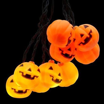 Halloween String Lights, 10 Big 3 Inch Battery Powered Jack O Lantern Blinking Lights with Motion Sensor and Halloween Music, Halloween Decorations. (Pumpkin)