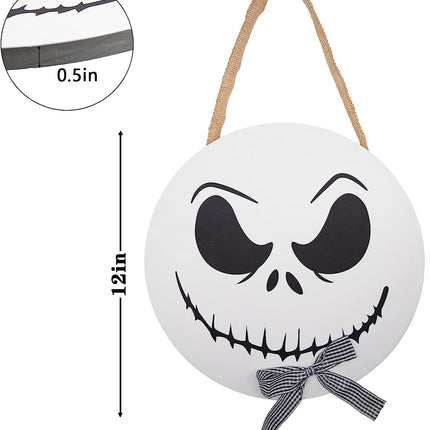 Nightmare before Christmas Halloween Decorations - 12'' Wooden Jack Skellington Door Hanger - Halloween Welcome Sign for Front Door - Halloween Wreath - Farmhouse Halloween Decor