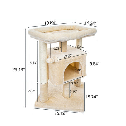 Pefilos 29inch Cat Tree Tower For Indoor Cats Cat Condo With Sisal Scratching Posts, Plush Perch, Cat Bed Furniture, Beige