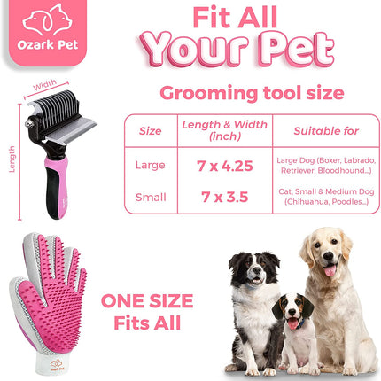 Dog & Cat Brush-Deshedding Brush, Dematting Tools, Shedding Brush Glove, Reduces Shedding up to 95%, for Short to Long Hair, Small to Medium Breeds, Pink