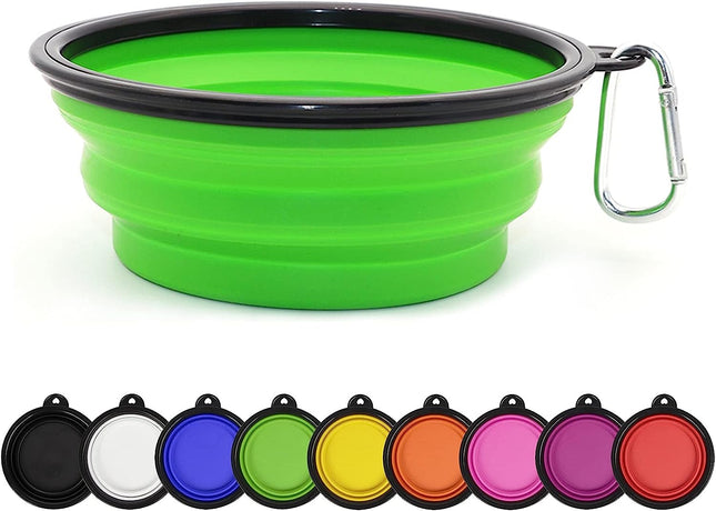 Collapsible Dog Bowl Portable Foldable Dog Travel Bowls Pets Cats Puppies Water Feeding Bowls for Walking Camping Outdoors (Large, Green)