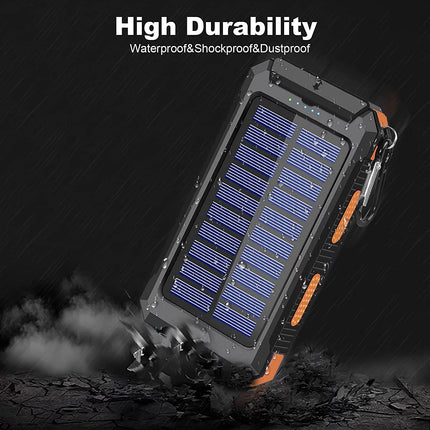 20000Mah Solar Charger for Cell Phone Iphone, Portable Solar Power Bank with Dual 5V USB Ports, 2 LED Light Flashlight, Compass Battery Pack for Outdoor Camping Hiking(Orange)