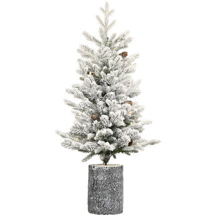 2FT 3FT 4.5FT 6.5FT Pre-lit Potted Flocked Christmas Tree, Snow Frosted Mini Tabletop Artificial Christmas Tree With LED Lights And PE & PVC Branch Tips For Front Door, Porch, Indoor And Outdoor