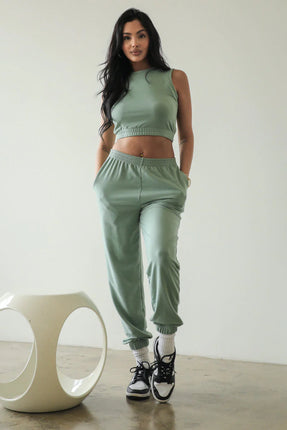 French Terry Elastic Waist Tank Top & Joggers Set (CAPELLA)