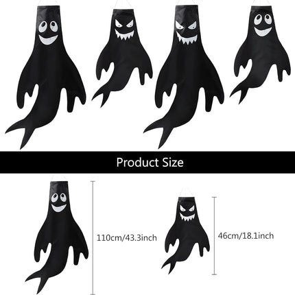 4 Pieces 43 Inch 18 Inch Halloween Ghost Decorations Halloween Ghost Windsocks Halloween Decorations for Home Halloween Decor Halloween Decorations outside for Party Supplies (Black Background)