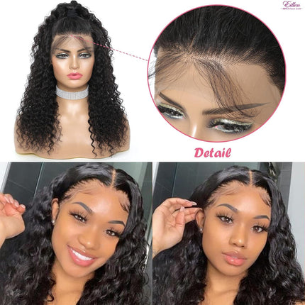 13X4 HD Lace Front Wigs Human Hair Deep Wave 18 Inch Glueless Wigs Human Hair Wet and Wavy 180 Density Lace Frontal Wigs Human Hair Closure Wig Human Hair for Women Natural Black