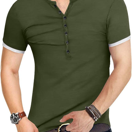 Mens Casual Slim Fit Basic Henley Short Sleeve Fashion Summer T-Shirt