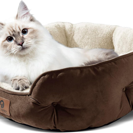 Small Dog Bed for Small Dogs, Cat Beds for Indoor Cats, Pet Bed for Puppy and Kitty, Extra Soft & Machine Washable with Anti-Slip & Water-Resistant Oxford Bottom, Brown, 20 Inches