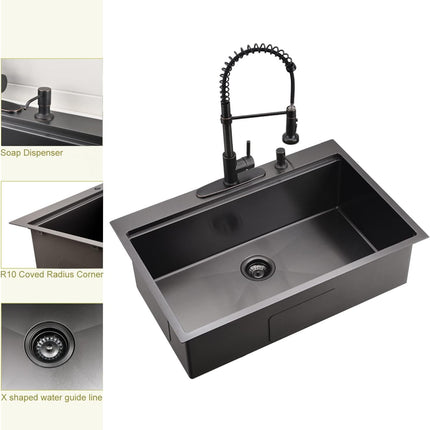 15X18 Small Size Stainless Steel Sink (Black（28‘’X22‘’）)