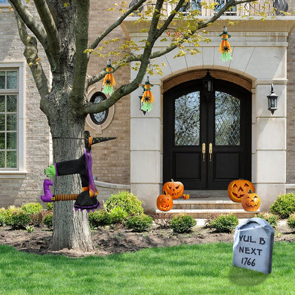 Crashing Witch into Tree Halloween Decoration Crashed Witch Props with 1Pc Scarecrow Pumpkin Ghost Hanging Decoration for Patio Lawn Garden Holiday Party and Halloween Outdoor Tree Yard Decor