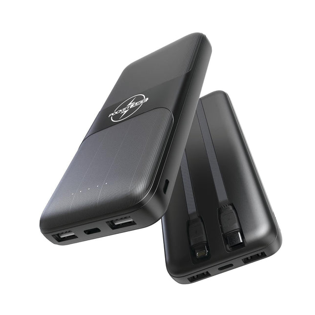 Wireless Pro, 10,000Mah Portable Power Bank with Wireless Charging, USB, and Built-In Lightning and USB-C Cables, Black