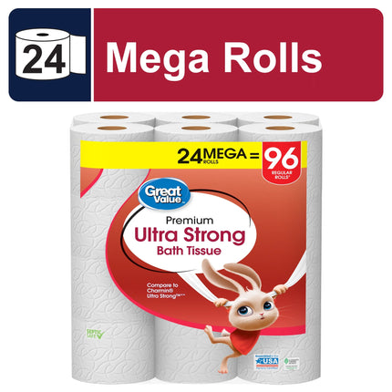 Ultra Strong Toilet Paper, 24 Mega Rolls