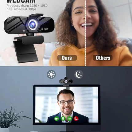 Full HD 1080P Webcam with Privacy Shutter and Tripod, Pro Streaming Web Camera with Microphone, Widescreen USB Computer Camera for Laptop Desktop