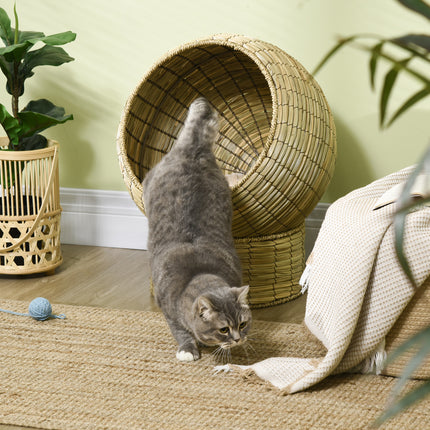 Elevated Cat Bed W/ Cat Egg Chair Shape, Raised Wicker Cat Bed