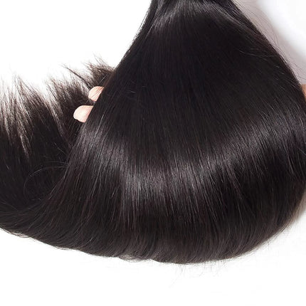 Bundles with Closure Straight Human Hair Brazilians 3 Bundles with 4X4 Lace Closure Natural Black Color 18 20 22+16